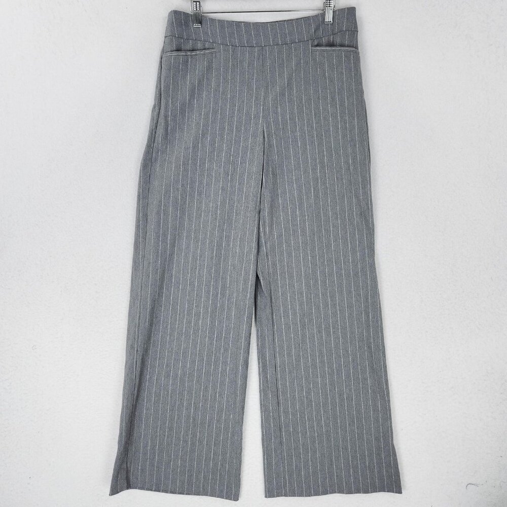 Chicos Pants Womens 8 Silver Gray 1Pinstripe Wide Leg Work Career Trousers